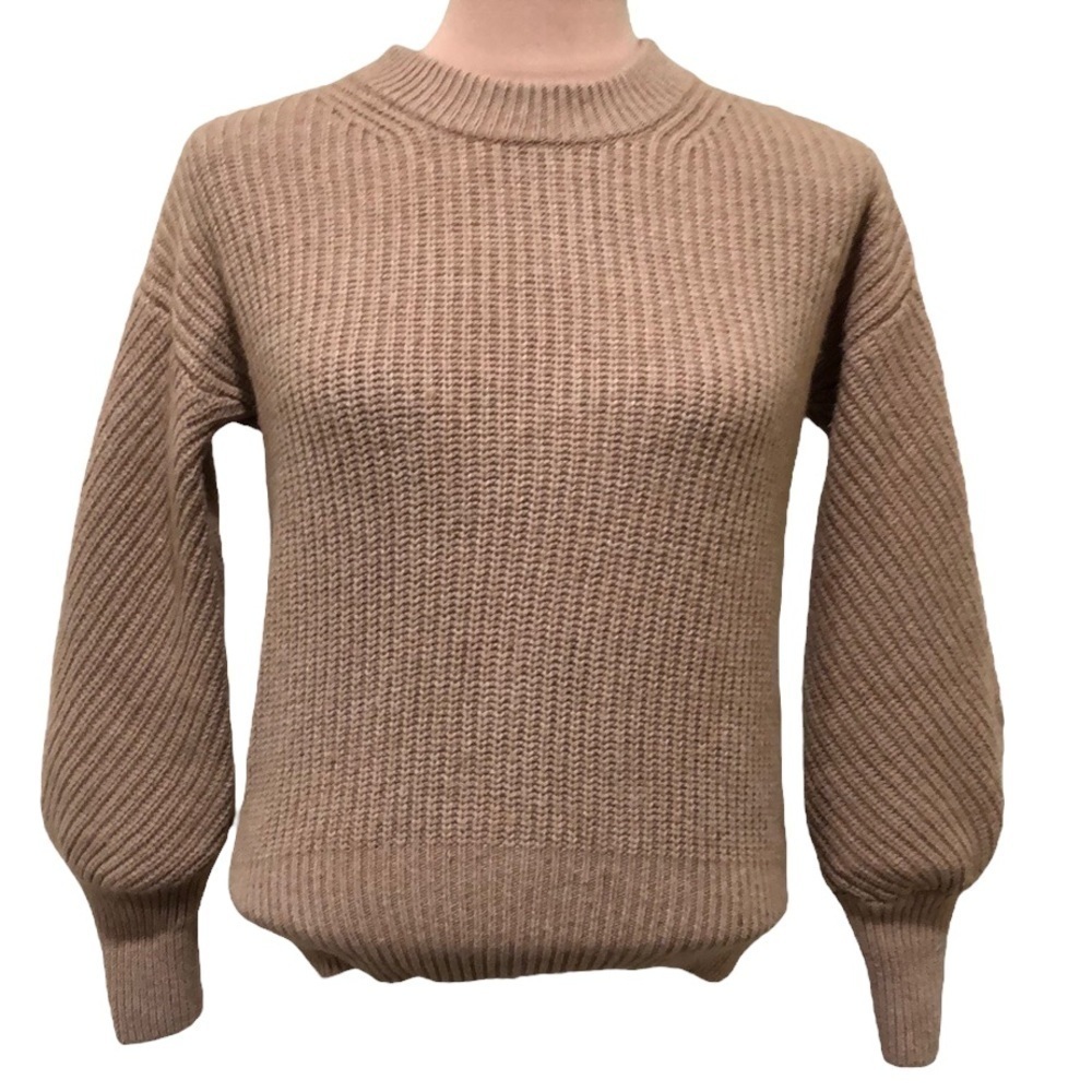 Madewell Fairbanks Sweater Size XS Tan Ribbed Balloon Lantern Sleeve Pullover